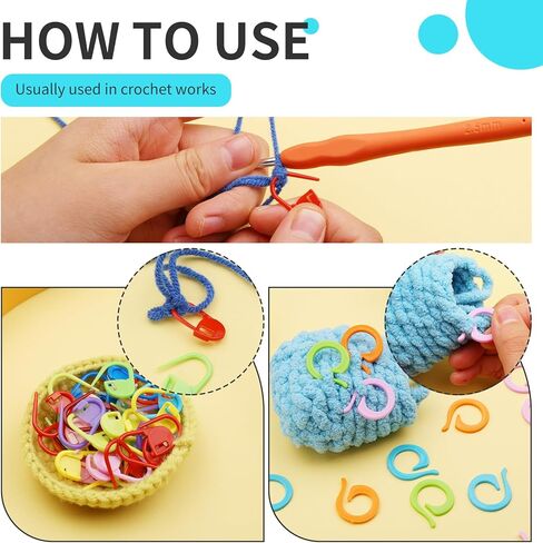 250 قطعة من علامات الغرز الملونة للكروشيه، نوعان من علامات الحياكة في مشابك قفل النسيج، الفنون والحرف اليدوية in Kuwait