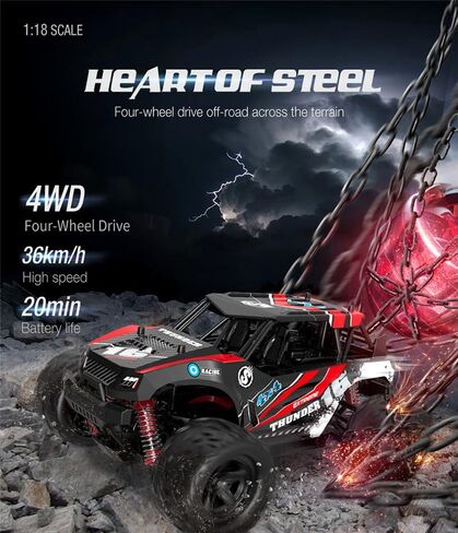 سيارة كورورو 1:18 لجميع التضاريس RC، سيارة كهربائية عالية السرعة 4WD بسرعة 36 كيلو في الساعة مع جهاز تحكم عن بعد 2.4 جيجا هرتز، شاحنة مقاومة للماء للطرق الوعرة 4X4 مع بطاريتين قابلتين لإعادة الشحن (الإصدار القياسي) in Saudi Arabia