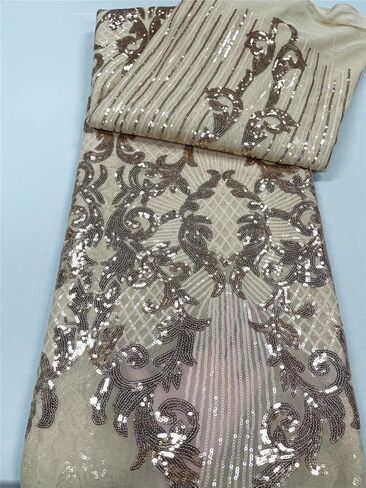 3 ياردة الأفريقي نسيج الدانتيل الفرنسي مطرز الدانتيل صافي تول النسيج المطرزة أقمشة الدانتيل لفستان جبر الدانتيل L02 (الذهب) in Kuwait