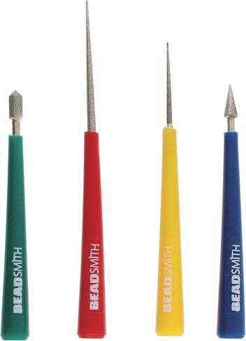 The Beadsmith 4-Piece Diamond Tipped Bead Reamer Set, Color Coded Plastic Handles, Remove Burrs, Enlarge Holes, Smooth Edges in Saudi Arabia