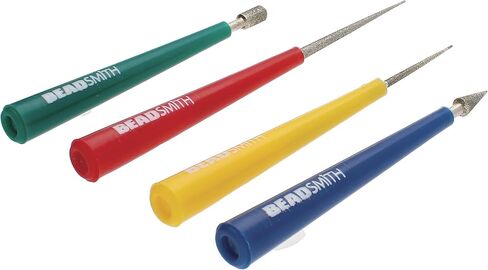 The Beadsmith 4-Piece Diamond Tipped Bead Reamer Set, Color Coded Plastic Handles, Remove Burrs, Enlarge Holes, Smooth Edges in Saudi Arabia