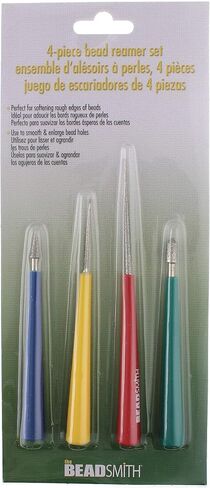 The Beadsmith 4-Piece Diamond Tipped Bead Reamer Set, Color Coded Plastic Handles, Remove Burrs, Enlarge Holes, Smooth Edges in Saudi Arabia