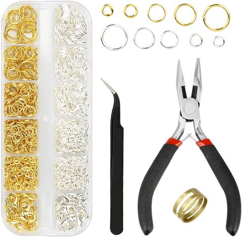 Kingsdun 1200Pcs Jump Rings for Jewelry Making with Lobster Clasps & Needle Nose Pliers, Jump Ring Opener and Tweezers, Jewelry Findings Tool Kit for Making Supplies and Necklace Repair in Kuwait