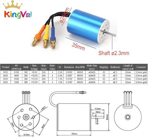 KingVal Replacement 2435 6100KV Sensorless Brushless Motor Shaft 2.3mm with 35A Brushless ESC Compatible with 1/16 1/18 RC Car in Kuwait
