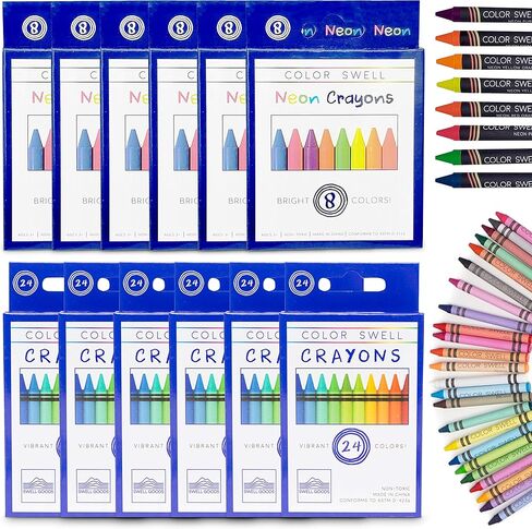 عبوات كبيرة من ألوان تلوين عادية ونيون - 6 صناديق من أقلام تلوين نيون ممتعة و6 صناديق من أقلام تلوين عادية ملونة بجودة المعلم وحزم الفصول الدراسية المتينة للأطفال والطلاب in Kuwait