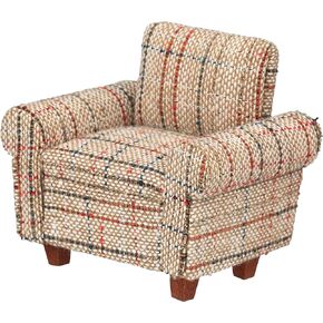 Dollhouse Sofa Armchair Upholstered, Miniature Living Room Furniture Chair, Fabric, Accessories for 6 inch Dolls, 1/12 Scale (Beige retro)