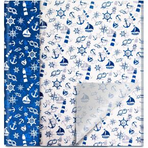 HolyMaji 30 Sheets Blue Nautical Tissue Paper Large Size 20 x 26" Anchor Design Decorative Gift Wrapping Paper Packaging for Birthday Party Favor Decor DIY Craft Arts (Navy & White) in Kuwait