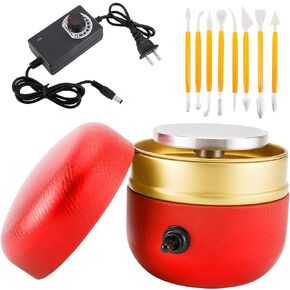 عجلة فخار صغيرة من هايفري، عجلة فخار صغيرة، عجلة طين كهربائية قابلة للتعديل مع أدوات طين للأطفال والمبتدئين، سيراميك مصغر باللون الأحمر in Kuwait