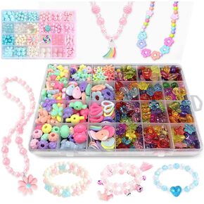 مجموعات خرز ANDYKEN لصنع المجوهرات - خرز حرفي للأطفال والبنات مجموعات صنع المجوهرات الملونة من الأكريليك للفتيات مجموعة خرز مجموعة صياغة المجوهرات (مع أقراط مشبكية) in Kuwait