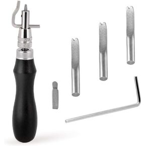 Leather Groover Tool(Black), 7 in 1 Pro Adjustable Stitching Groover and Creasing Edge Beveler, Leathercraft Kits, Leather Carving Cutting Edge Tools for Leathercraft Work