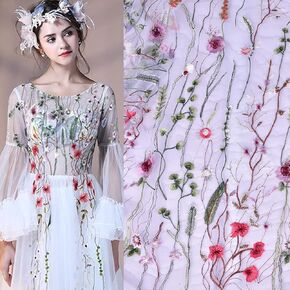 TUIUSTU Black Mesh Length 107 “ Width 53" Colorful Floral Embroidered Lace Fabric by 3 Yards for Sewing Dresses Wedding in Kuwait