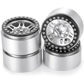 MOHERO 4 قطع إطارات عجلة Beadlock مقاس 1.9 بوصة من سبائك الألومنيوم RC لسيارة TRX4 المحورية SCX10 SCX10III AXI03007 RC الزاحفة، فضي + أسود