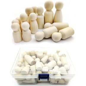 50 Pcs Wooden Peg Dolls, Unfinished Wooden People, Wooden Peg People, Unpainted Blank Natural Wood Doll Bodies Assorted for DIY Arts and Crafts, with Storage Case in Kuwait
