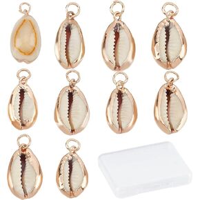 SUNNYCLUE 1 Box 16Pcs 8 Styles Natural Shell Charms Bulk Seashell Charm Summer Ocean Beach Conch Cowrie Scallops Beads Shells Marine Sea Charms for Jewelry Making Charm Earrings Necklaces DIY Crafts