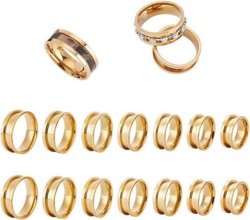UNICRAFTALE 14Pcs 7 Sizes Ring Blanks Titanium Steel Grooved Finger Rings Set Golden Core Inlay Ring for Resin Empty Unisex Rings for DIY Jewelry Making in Saudi Arabia