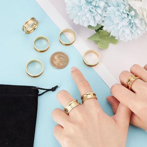 UNICRAFTALE 14Pcs 7 Sizes Ring Blanks Titanium Steel Grooved Finger Rings Set Golden Core Inlay Ring for Resin Empty Unisex Rings for DIY Jewelry Making in Saudi Arabia