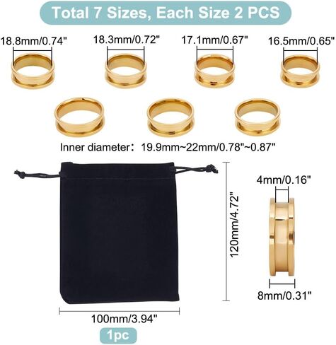 UNICRAFTALE 14Pcs 7 Sizes Ring Blanks Titanium Steel Grooved Finger Rings Set Golden Core Inlay Ring for Resin Empty Unisex Rings for DIY Jewelry Making in Saudi Arabia