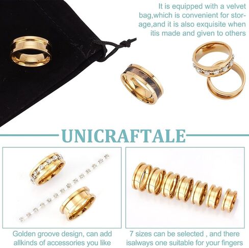 UNICRAFTALE 14Pcs 7 Sizes Ring Blanks Titanium Steel Grooved Finger Rings Set Golden Core Inlay Ring for Resin Empty Unisex Rings for DIY Jewelry Making in Saudi Arabia