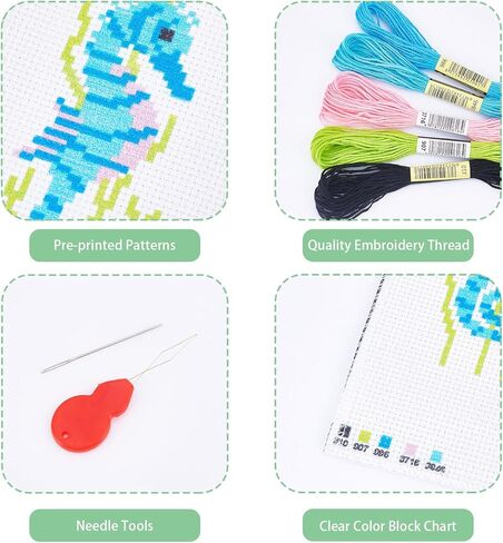 GORGECRAFT 4 Sets 4 Styles Cross Stitch Bookmark Kits DIY Embroidery Bookmark Easy Stamped Embroidery Bookmark for Beginners Youth Adults Sea Horse Penguin Dinosaur Butterfly Patterns in Saudi Arabia