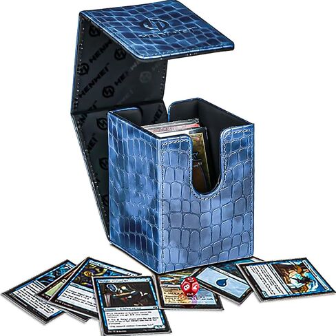 صندوق بطاقات HENWEI Deck، حافظة من جلد البولي يوريثان مع قلاب مزدوج، يحمل أكثر من 150 بطاقة مغناطيسية ذات أكمام واحدة، صندوق تخزين ألعاب بطاقات التداول متوافق مع TCG CCG، نمط تمساح MTG - أسود in Kuwait