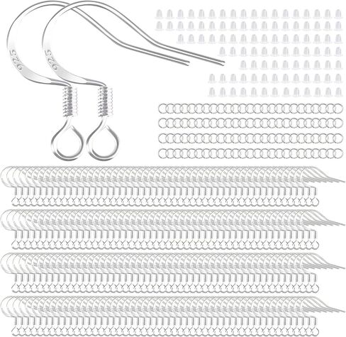 200 PCS/100 Pairs 14K Gold Tone Earring Hooks Hypoallergenic 925 Sterling Silver Plated Ear Wires Fish Hooks with 100 PCS Silicone Earring Backs and Jump Rings Earring Finding for DIY Jewelry Making in Saudi Arabia