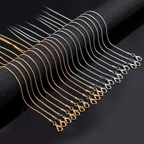 Forise 20 قطعة 20 بوصة مطلية بالفضة والذهب 1.2 مللي متر قلادة سلسلة ثعبان ذاتية الصنع مع مشابك جراد البحر لصنع المجوهرات in Kuwait