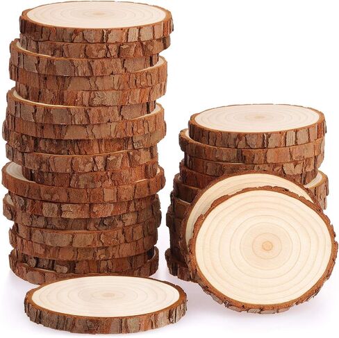 Fuyit Unfinished Wood Slices with No Hole, 30 Pcs 2.4-2.8 Inches Natural Wooden Circles with Bark for DIY Crafts, Christmas Ornament, Decoration in Saudi Arabia