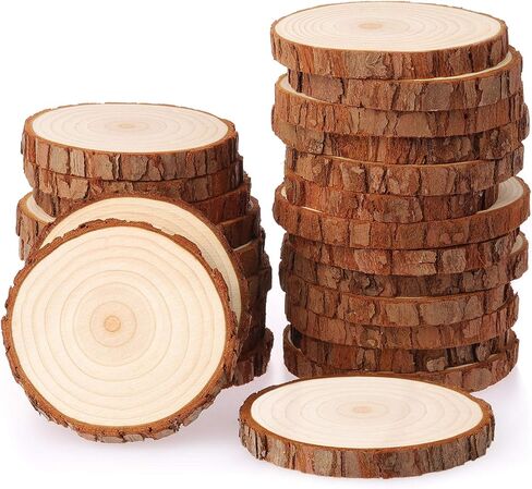 Fuyit Unfinished Wood Slices with No Hole, 30 Pcs 2.4-2.8 Inches Natural Wooden Circles with Bark for DIY Crafts, Christmas Ornament, Decoration in Saudi Arabia