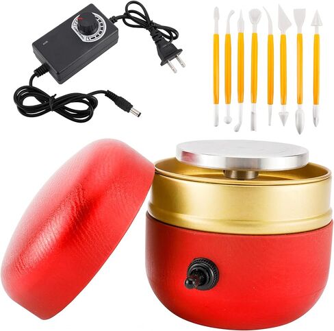 عجلة فخار صغيرة من هايفري، عجلة فخار صغيرة، عجلة طين كهربائية قابلة للتعديل مع أدوات طين للأطفال والمبتدئين، سيراميك مصغر باللون الأحمر in Kuwait