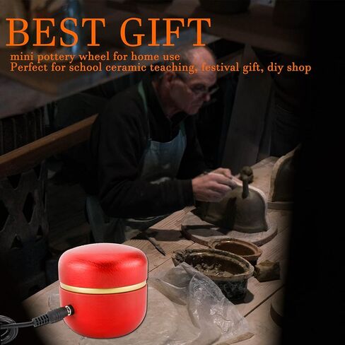 عجلة فخار صغيرة من هايفري، عجلة فخار صغيرة، عجلة طين كهربائية قابلة للتعديل مع أدوات طين للأطفال والمبتدئين، سيراميك مصغر باللون الأحمر in Kuwait