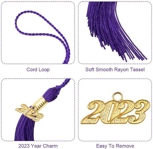 قبعة التخرج 2023 من قطعتين من الشراشيب لقبعة التخرج 2023، اكسسوارات شرابة ناعمة حريرية لقبعات التخرج وحفلات التخرج والاحتفالات التذكارية دلايات ذهبية 9 انش، ارجواني in Kuwait