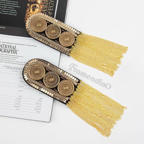Framendino, 2 Pack Gold Tassel Epaulettes Shoulder Spike Chain Epaulet Shoulder Applique Badge Brooch Pins for Women Men DIY Jacket Clothes Accessories in Saudi Arabia