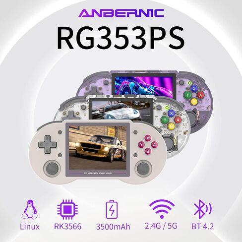 وحدة تحكم ألعاب محمولة باليد RG353PS، نظام Linux فردي RK3566 رقاقة 3.5 بوصة شاشة IPS 128 جيجا TF بطاقة 4519 لعبة مثبتة مسبقًا (رمادي) in Saudi Arabia