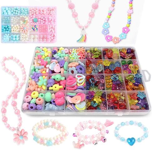 مجموعات خرز ANDYKEN لصنع المجوهرات - خرز حرفي للأطفال والبنات مجموعات صنع المجوهرات الملونة من الأكريليك للفتيات مجموعة خرز مجموعة صياغة المجوهرات (مع أقراط مشبكية) in Kuwait