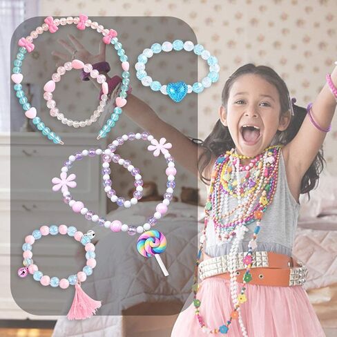 مجموعات خرز ANDYKEN لصنع المجوهرات - خرز حرفي للأطفال والبنات مجموعات صنع المجوهرات الملونة من الأكريليك للفتيات مجموعة خرز مجموعة صياغة المجوهرات (مع أقراط مشبكية) in Kuwait