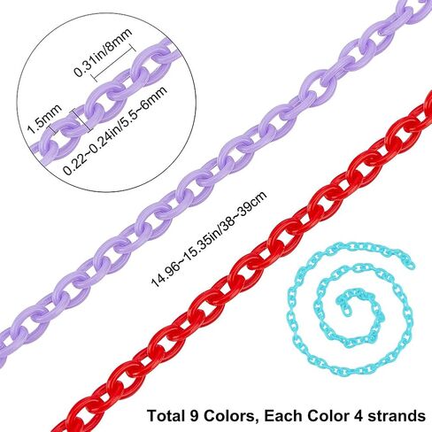 SUNNYCLUE Colorful Jewelry Chain Plastic Chains Links ABS Acrylic Cable Curb Chain Bird Toys Chains for Jewelry Making Chain in Kuwait