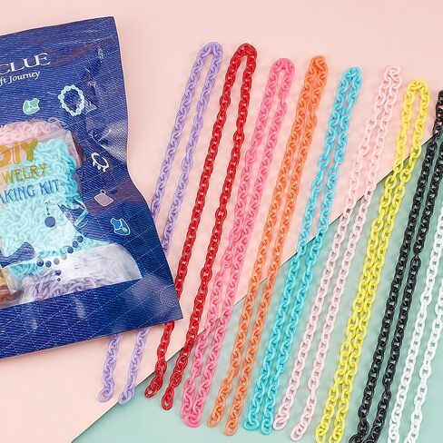 SUNNYCLUE Colorful Jewelry Chain Plastic Chains Links ABS Acrylic Cable Curb Chain Bird Toys Chains for Jewelry Making Chain in Kuwait