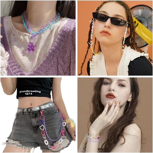 SUNNYCLUE Colorful Jewelry Chain Plastic Chains Links ABS Acrylic Cable Curb Chain Bird Toys Chains for Jewelry Making Chain in Kuwait