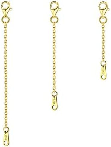 وصلة تمديد قلادة من الذهب عيار 14 قيراط من الفضة الاسترلينية عيار 925 لصنع المجوهرات (1 2 3 انش) (ذهبي) in Kuwait