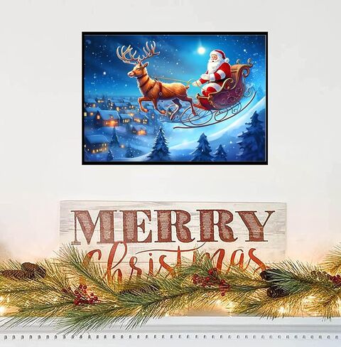KTHOFCY 5D DIY Diamond Painting Kits for Adults Kids, Santa Claus Riding Reindeer Full Diamond Embroidery Cross Stitch Crystal Rhinestone Paintings Pictures Arts Wall Decor Dots Kits 15.7X11.8 in in Kuwait