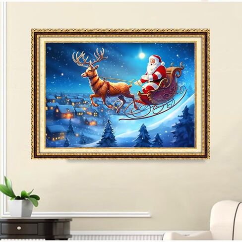 KTHOFCY 5D DIY Diamond Painting Kits for Adults Kids, Santa Claus Riding Reindeer Full Diamond Embroidery Cross Stitch Crystal Rhinestone Paintings Pictures Arts Wall Decor Dots Kits 15.7X11.8 in in Kuwait