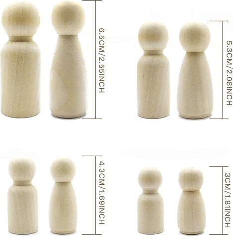 50 Pcs Wooden Peg Dolls, Unfinished Wooden People, Wooden Peg People, Unpainted Blank Natural Wood Doll Bodies Assorted for DIY Arts and Crafts, with Storage Case in Kuwait