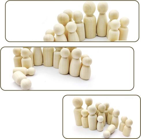 50 Pcs Wooden Peg Dolls, Unfinished Wooden People, Wooden Peg People, Unpainted Blank Natural Wood Doll Bodies Assorted for DIY Arts and Crafts, with Storage Case in Kuwait