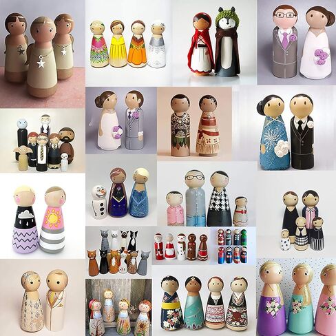 50 Pcs Wooden Peg Dolls, Unfinished Wooden People, Wooden Peg People, Unpainted Blank Natural Wood Doll Bodies Assorted for DIY Arts and Crafts, with Storage Case in Kuwait