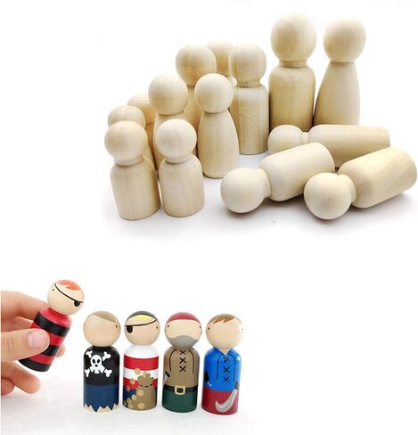 50 Pcs Wooden Peg Dolls, Unfinished Wooden People, Wooden Peg People, Unpainted Blank Natural Wood Doll Bodies Assorted for DIY Arts and Crafts, with Storage Case in Kuwait