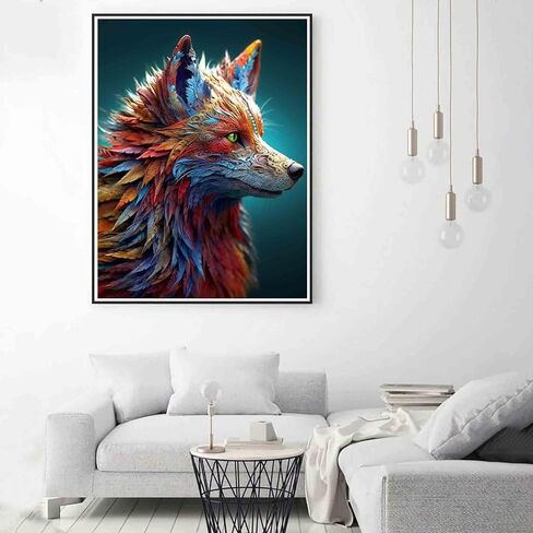 zariocy 5d الماس اللوحة مجموعات الثعالب الملونة، DIY الطلاء مع الماس الفن الحيوانات جولة الحفر الكامل الكريستال الماس لوحات التطريز الفنون الحرفية للمنزل مكتب جدار ديكور 12x16 بوصة in Kuwait