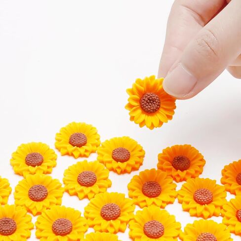 50PCS 1 Inch Sunflower Beads Sunflower Charms Sunflower Cabochons Flatback Flower for Scrapbooking Hair Clip Phone Case DIY Crafts in Saudi Arabia