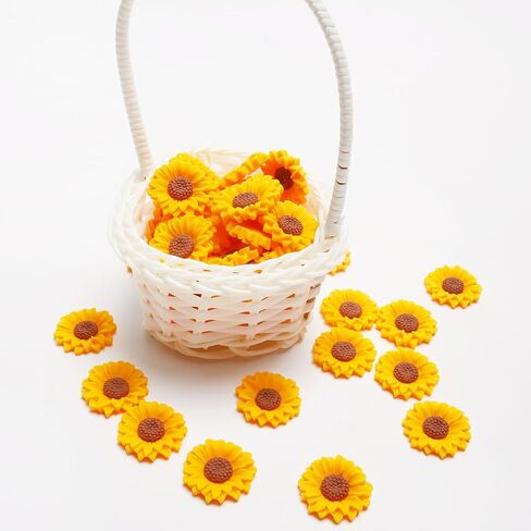 50PCS 1 Inch Sunflower Beads Sunflower Charms Sunflower Cabochons Flatback Flower for Scrapbooking Hair Clip Phone Case DIY Crafts in Saudi Arabia