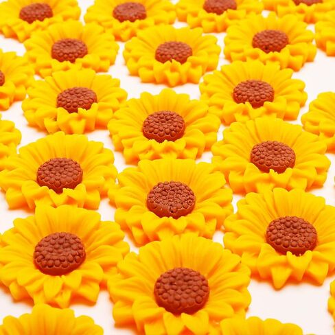 50PCS 1 Inch Sunflower Beads Sunflower Charms Sunflower Cabochons Flatback Flower for Scrapbooking Hair Clip Phone Case DIY Crafts in Saudi Arabia
