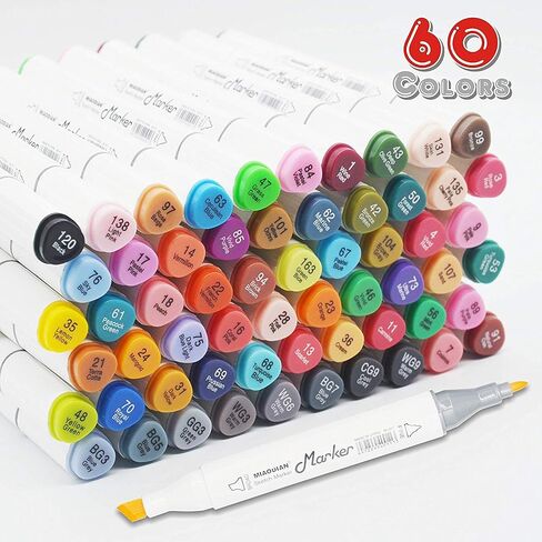60 Colors Artist Alcohol Markers Dual Tip Art Markers Twin Sketch Markers Pens Permanent Alcohol Based Markers with Case for Adult Kids Coloring Drawing Sketching Card Making Illustration in Saudi Arabia